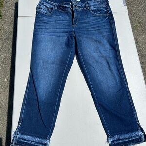 KanCan Blue Ankle Cropped Jeans with Frayed Hem